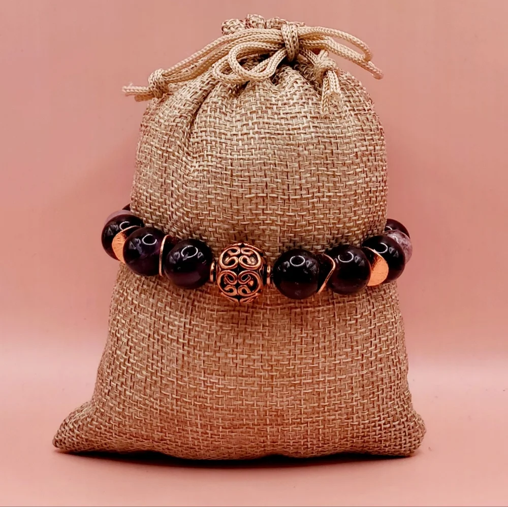 Amethyst, Lepidolite and Copper Beaded Bracelet - Picture 3 of 6